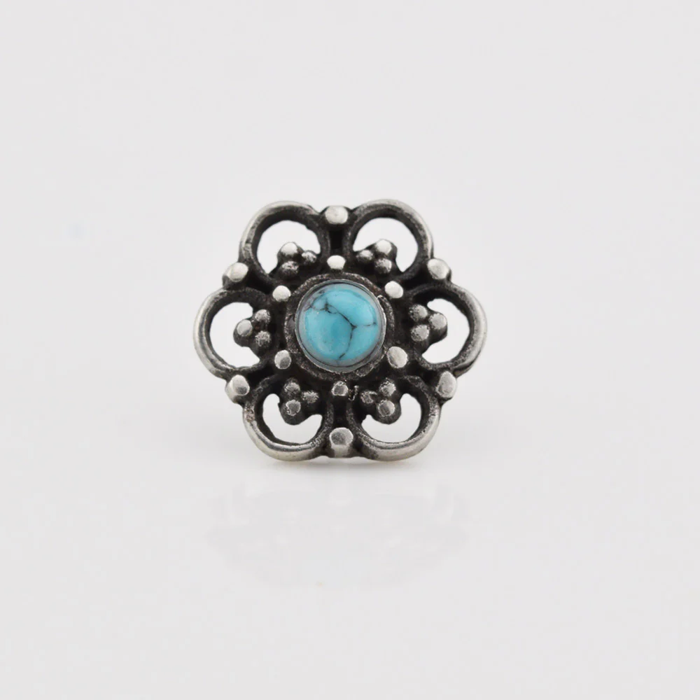 Silver Threadless End Flower Mandala with Turquoise - Image 2