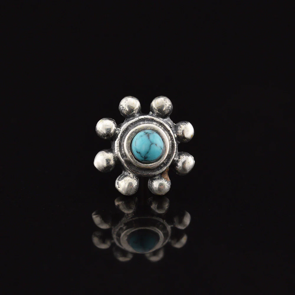 Silver Threadless End Tribal Beads and Turquoise Stone