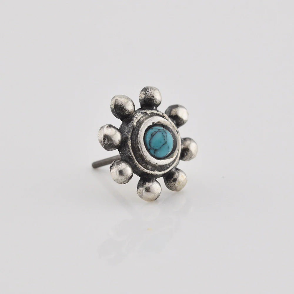Silver Threadless End Tribal Beads and Turquoise Stone - Image 2