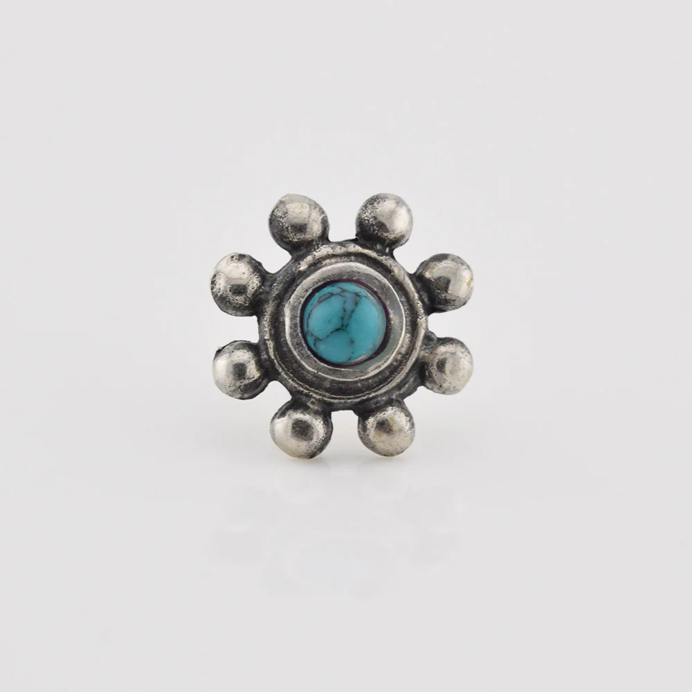Silver Threadless End Tribal Beads and Turquoise Stone - Image 3