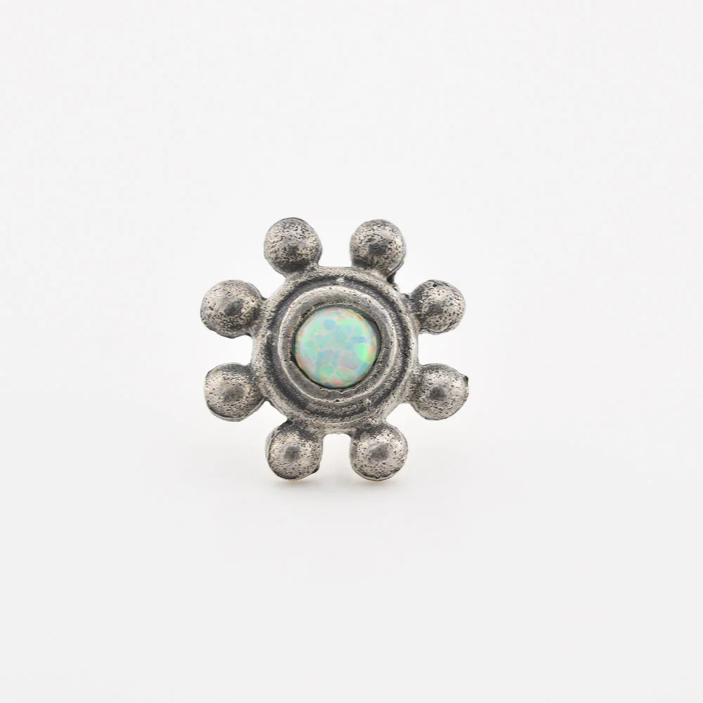 Tribal Opal Flower, Silver Threadless Piercing End - Image 2