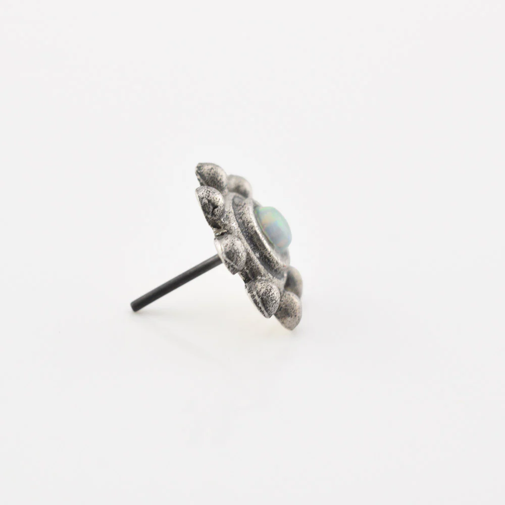Tribal Opal Flower, Silver Threadless Piercing End - Image 3