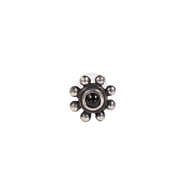 Silver Tribal BioFlex Labret with Onyx Stone - Image 2