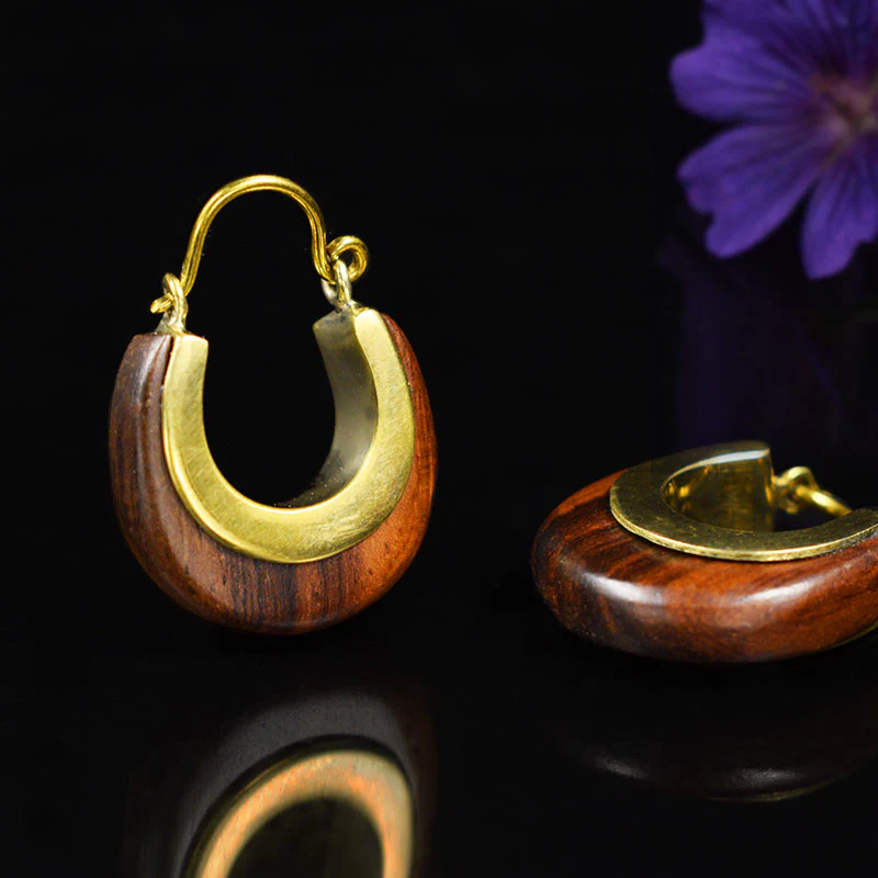Simple Wood and Brass Earrings - Image 2