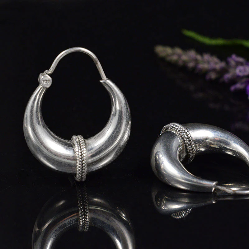 Sterling Silver Indian Kundal Earrings