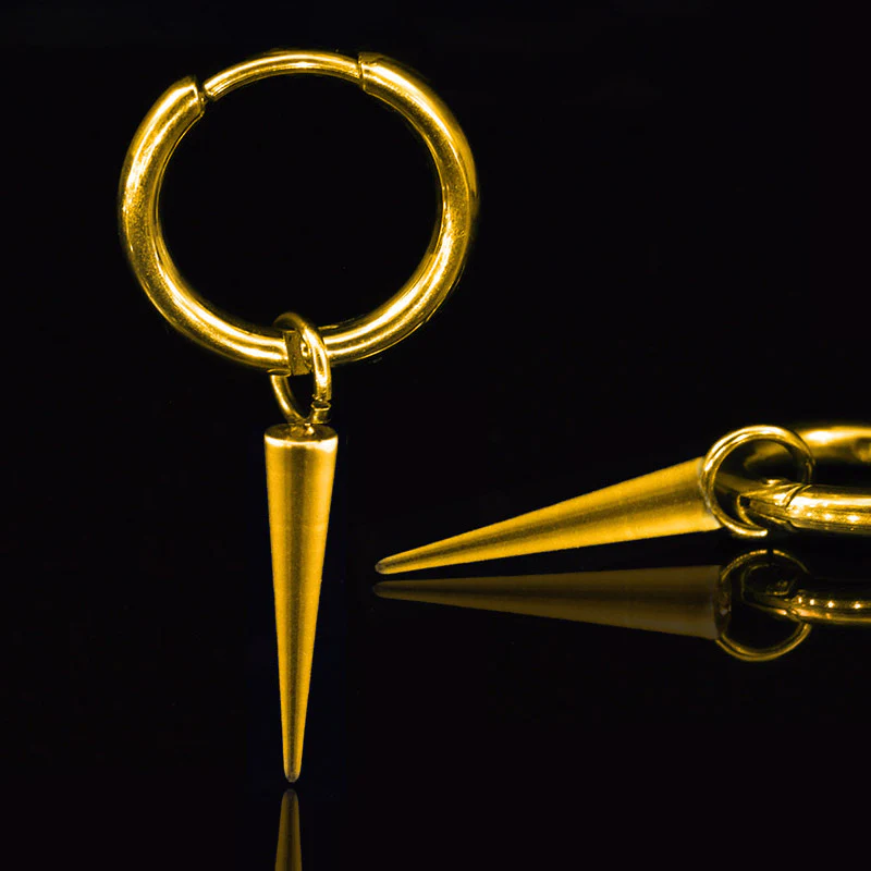 Steel Clicker Hoops with Hanging Spike in Gold