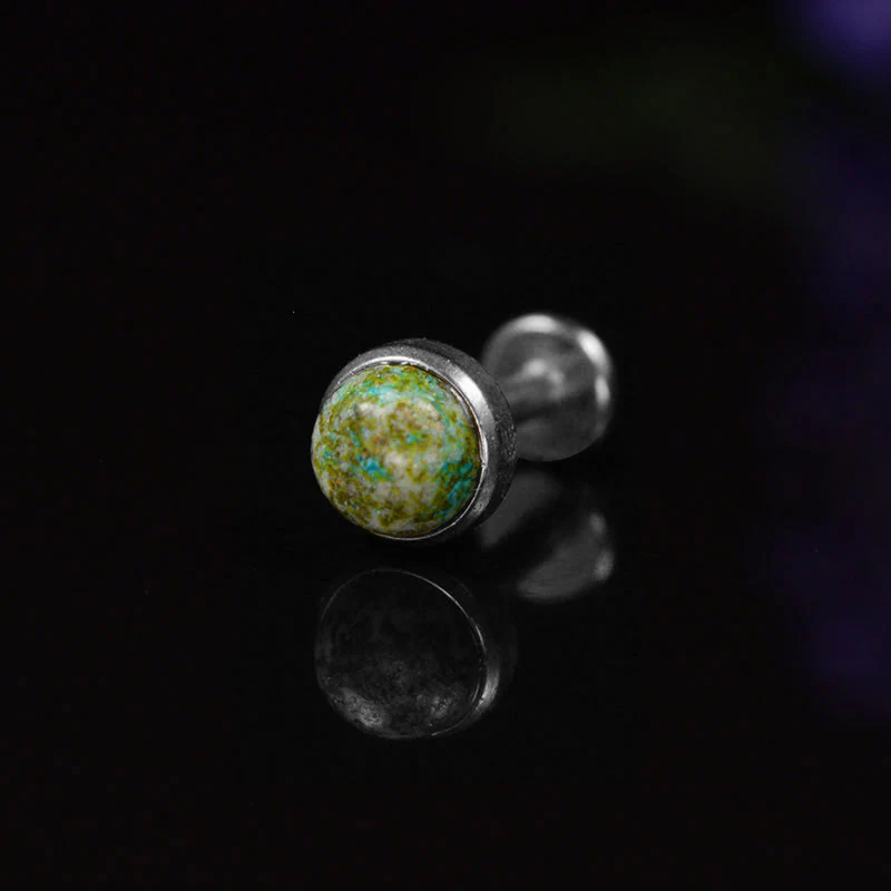 Steel Labret with Jade Stone