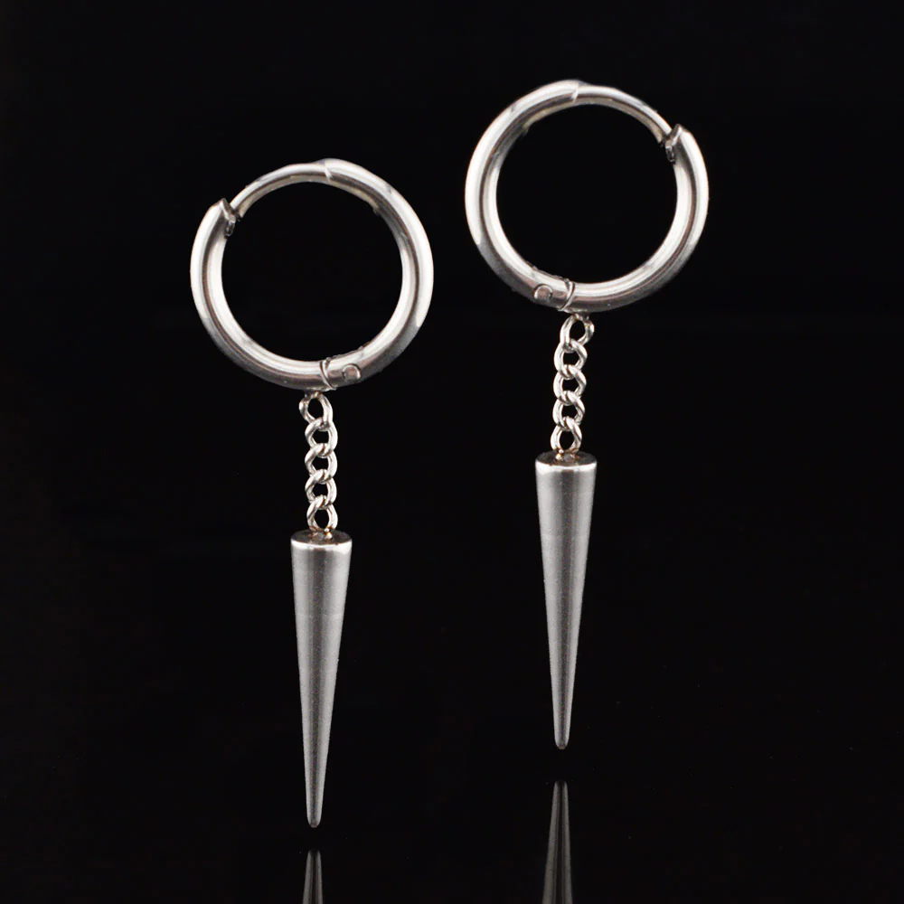 Steel Huggy Earring with Drop Spike
