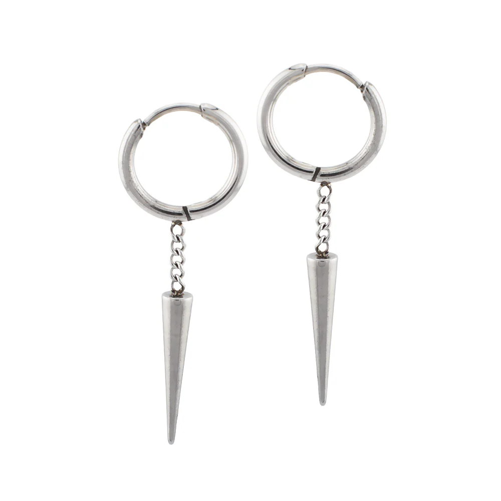 Steel Huggy Earring with Drop Spike - Image 2