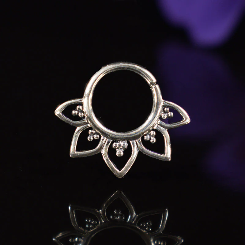 Sterling Silver Septum Ring with Petal Mandala