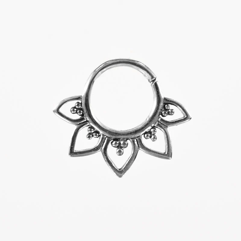 Sterling Silver Septum Ring with Petal Mandala - Image 2