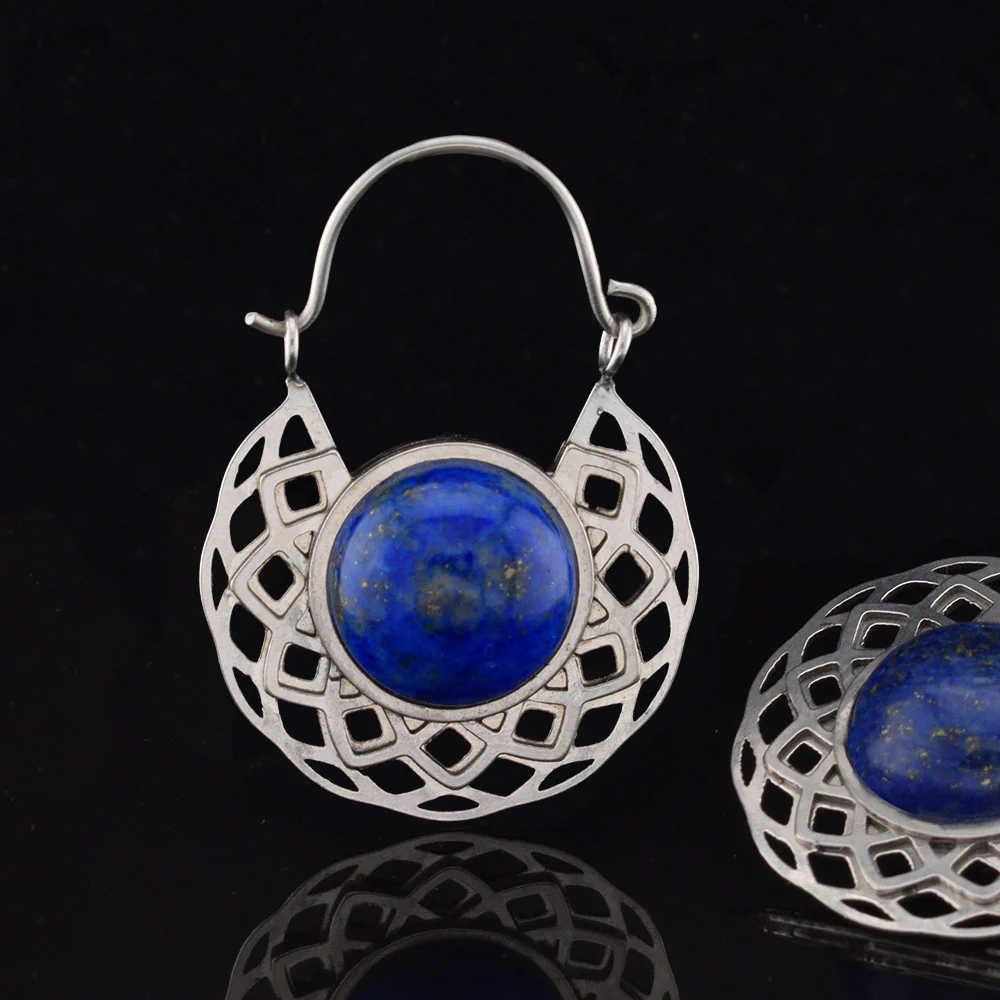 Blue Moonflower Earrings with Lapis Lazuli Stone