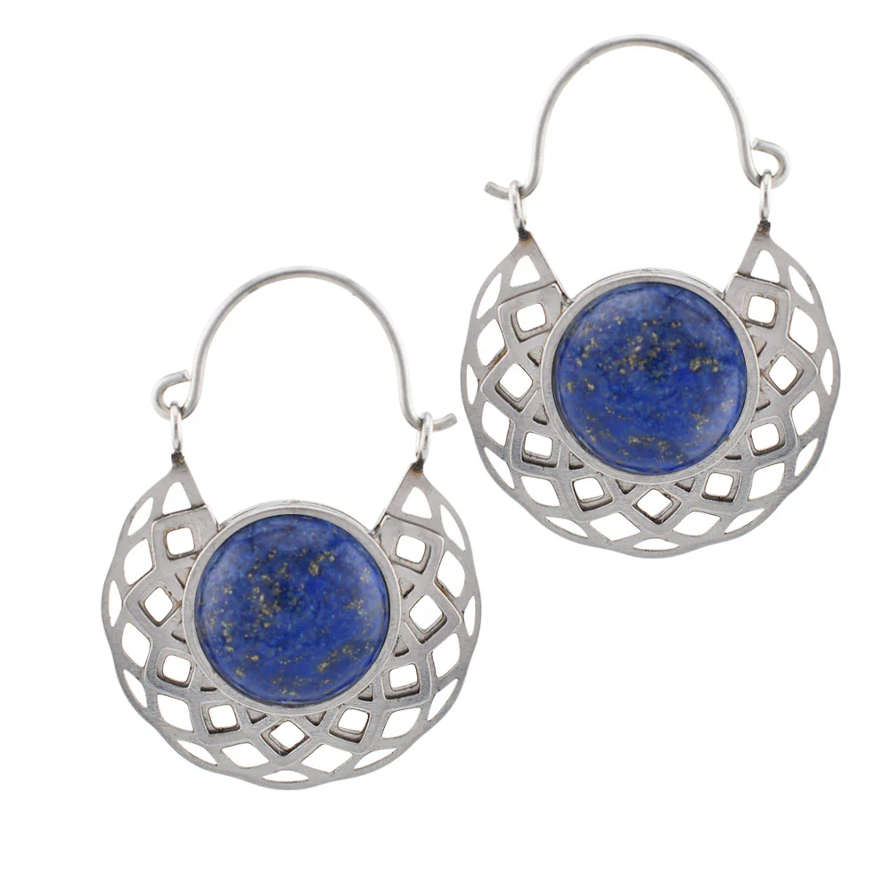 Blue Moonflower Earrings with Lapis Lazuli Stone - Image 2