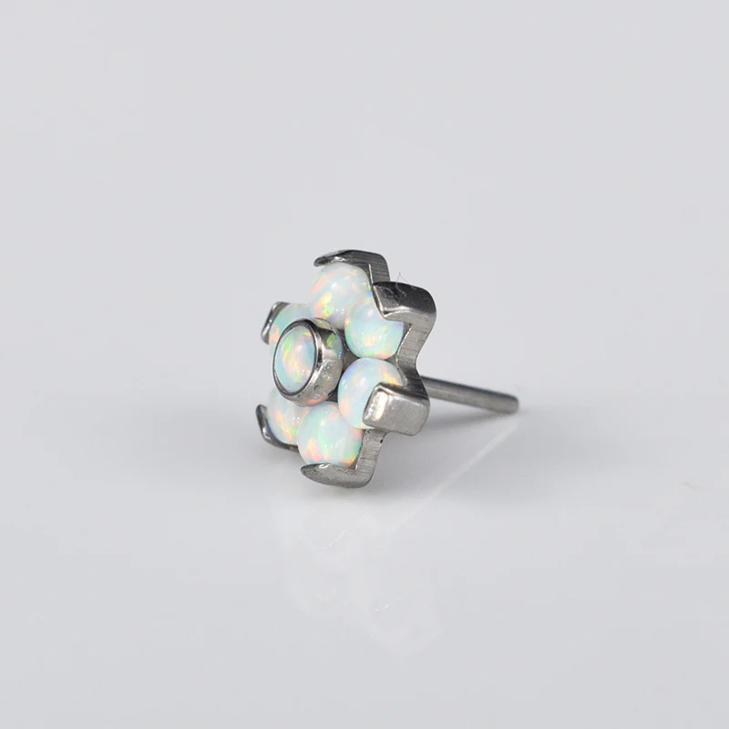 Threadless Titanium Piercing End with Opal Cluster - Image 3