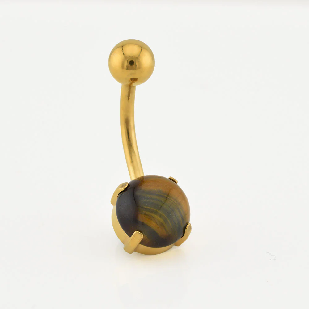 Tigers Eye Navel Bar on Gold Surgical Steel - Image 2