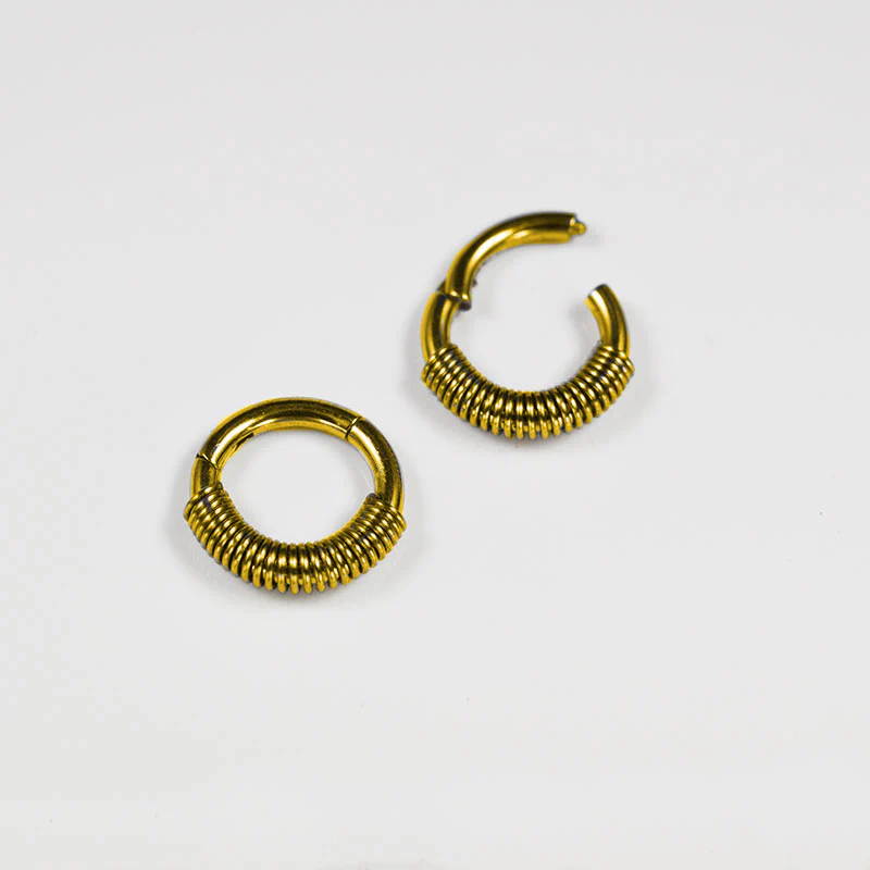 Small Hinged Segment Ring with Bali Coil in Gold PVD - Image 2