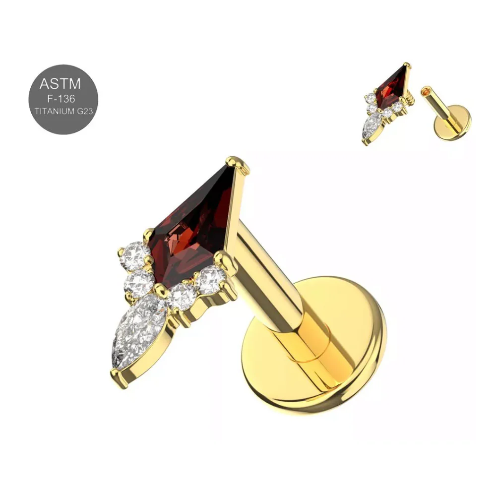 'Rajanya' Titanium Labret with Garnet Red Marquise and CZ Cluster - Image 4