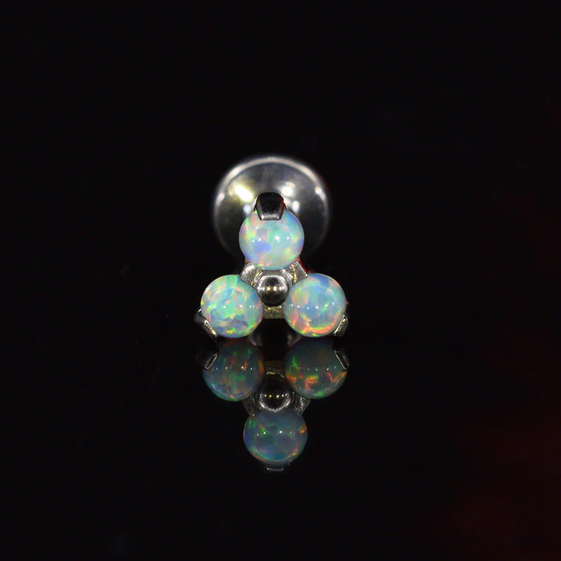 Titanium Labret with White Opal Trinity