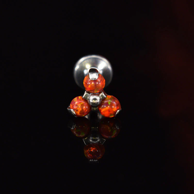 Titanium Labret with Red Opal Trinity