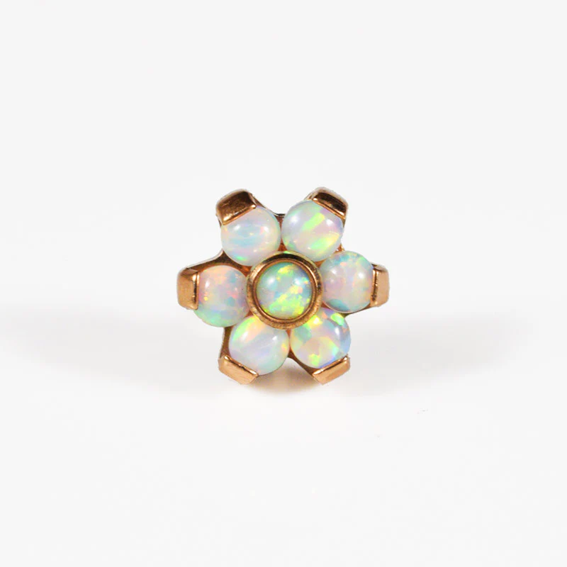 Titanium Threadless Labret in Rose Gold with Opals - Image 3