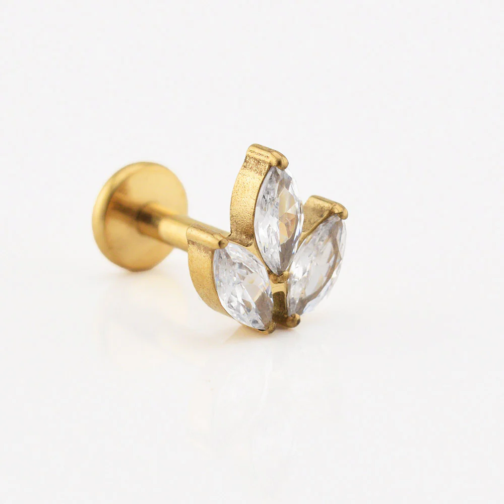 Titanium Labret with Triple CZ Gems - Image 2
