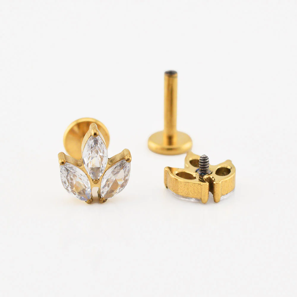 Titanium Labret with Triple CZ Gems - Image 3