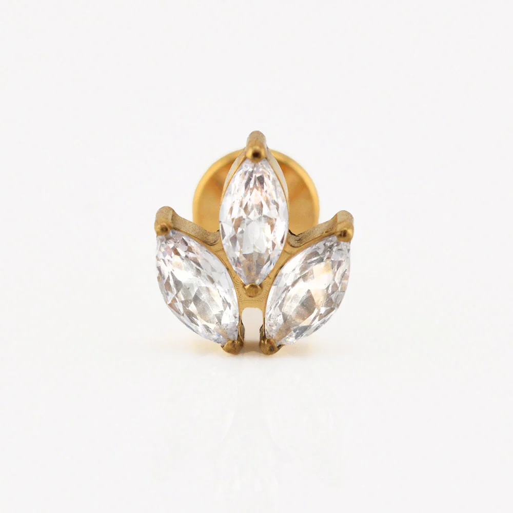 Titanium Labret with Triple CZ Gems - Image 4