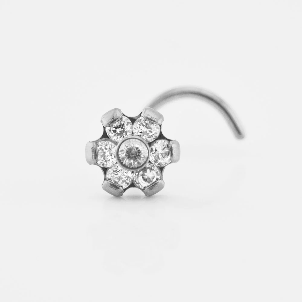 Titanium Nose Stud with Crystal Flower - Image 3
