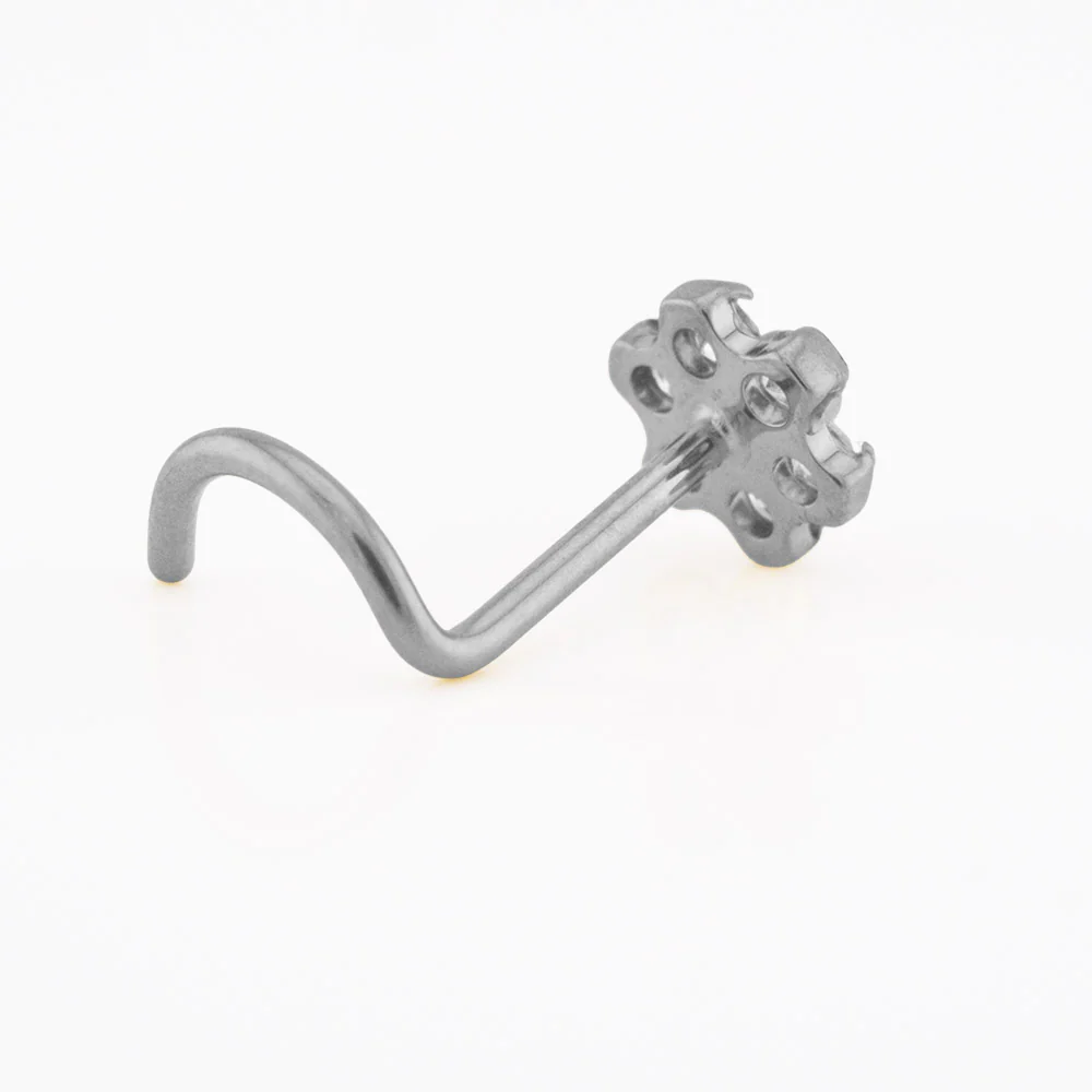 Titanium Nose Stud with Crystal Flower - Image 4