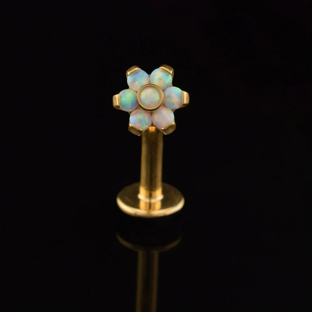 Gold Titanium Threadless Floating Opal Navel Bar