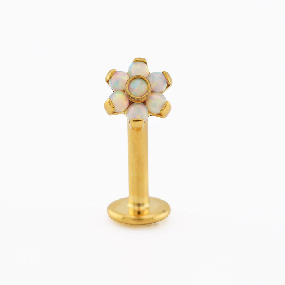 Gold Titanium Threadless Floating Opal Navel Bar - Image 2