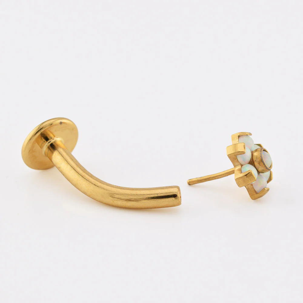 Gold Titanium Threadless Floating Opal Navel Bar - Image 3