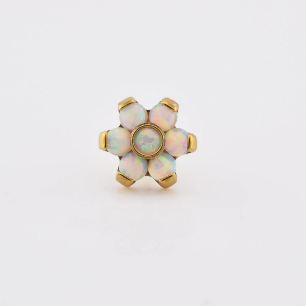 Gold Titanium Threadless Floating Opal Navel Bar - Image 4