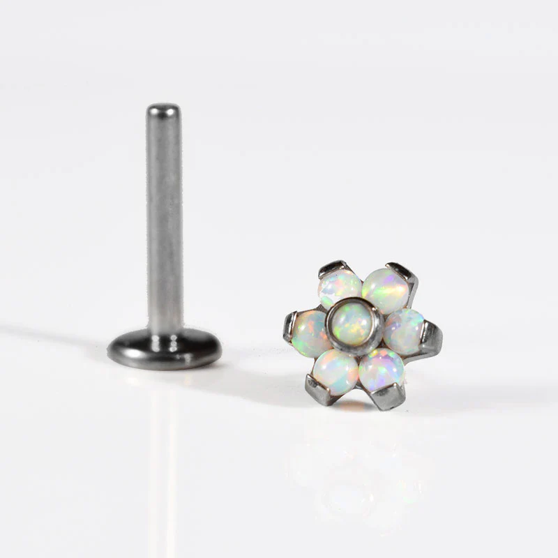 Titanium Threadless Labret with Opals - Image 2