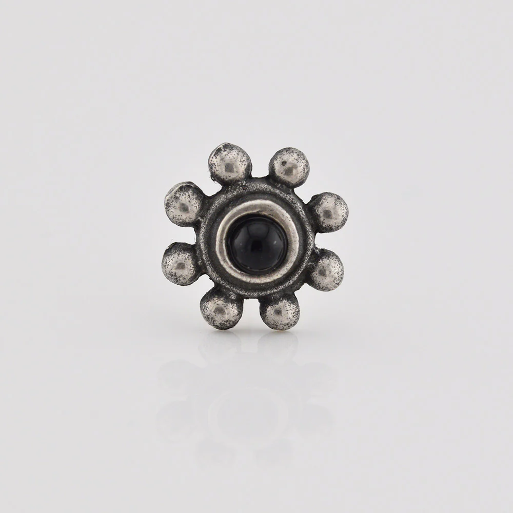 Tribal Indian Nose Stud, Silver with Onyx Stone - Image 3