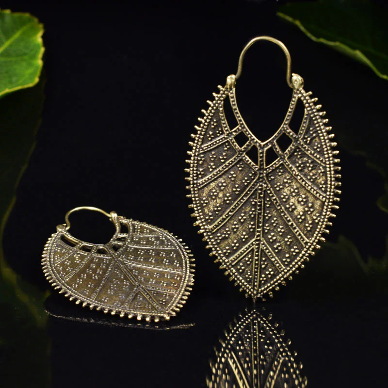 Tribal Leaf Earrings in Brass