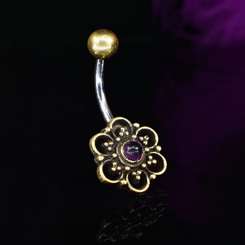 Tribal Navel Bar with Amethyst