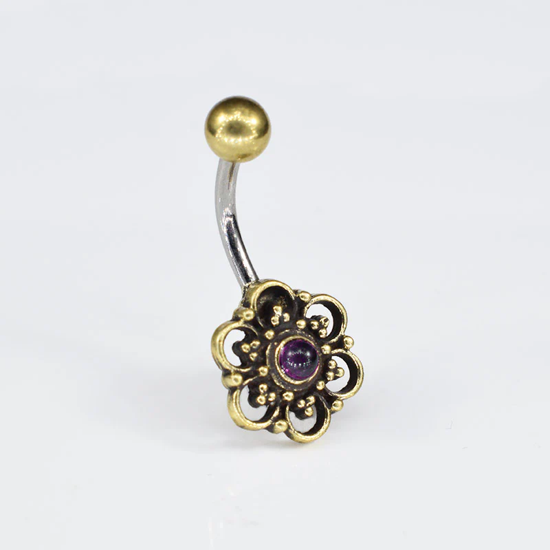 Tribal Navel Bar with Amethyst - Image 2