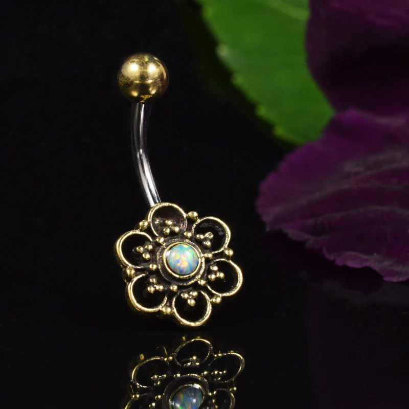 Tribal Navel Bar with Opalite Stone