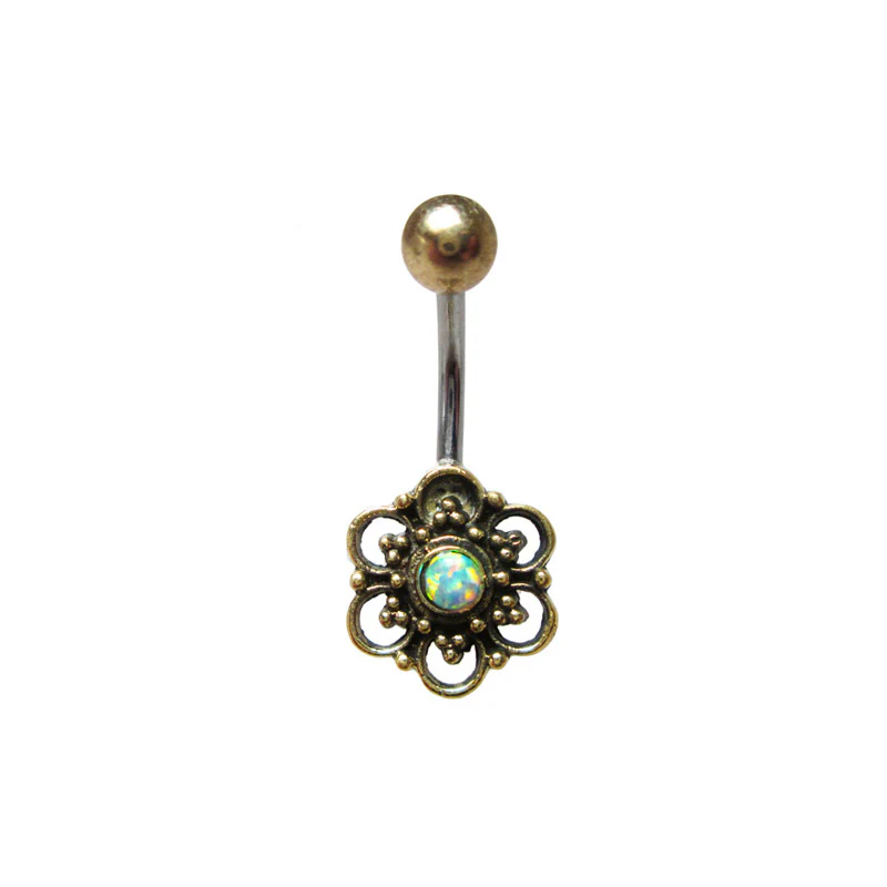 Tribal Navel Bar with Opalite Stone - Image 2