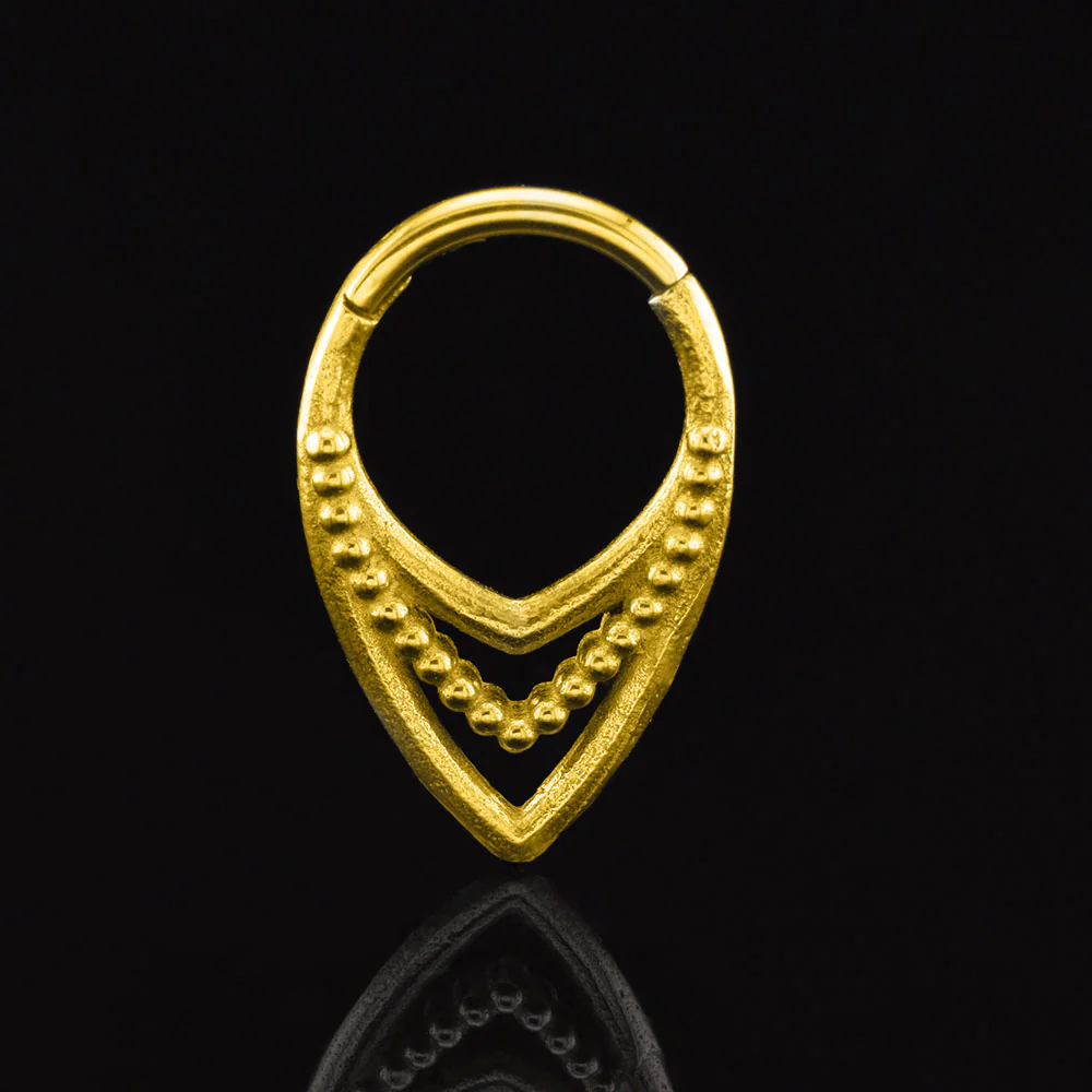 'Kata' Triple V Shape Clicker Ring with Tribal Dots in Gold