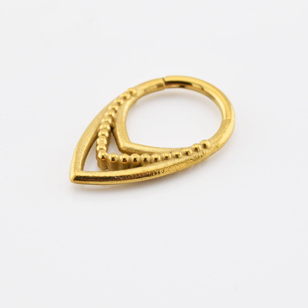 'Kata' Triple V Shape Clicker Ring with Tribal Dots in Gold - Image 3