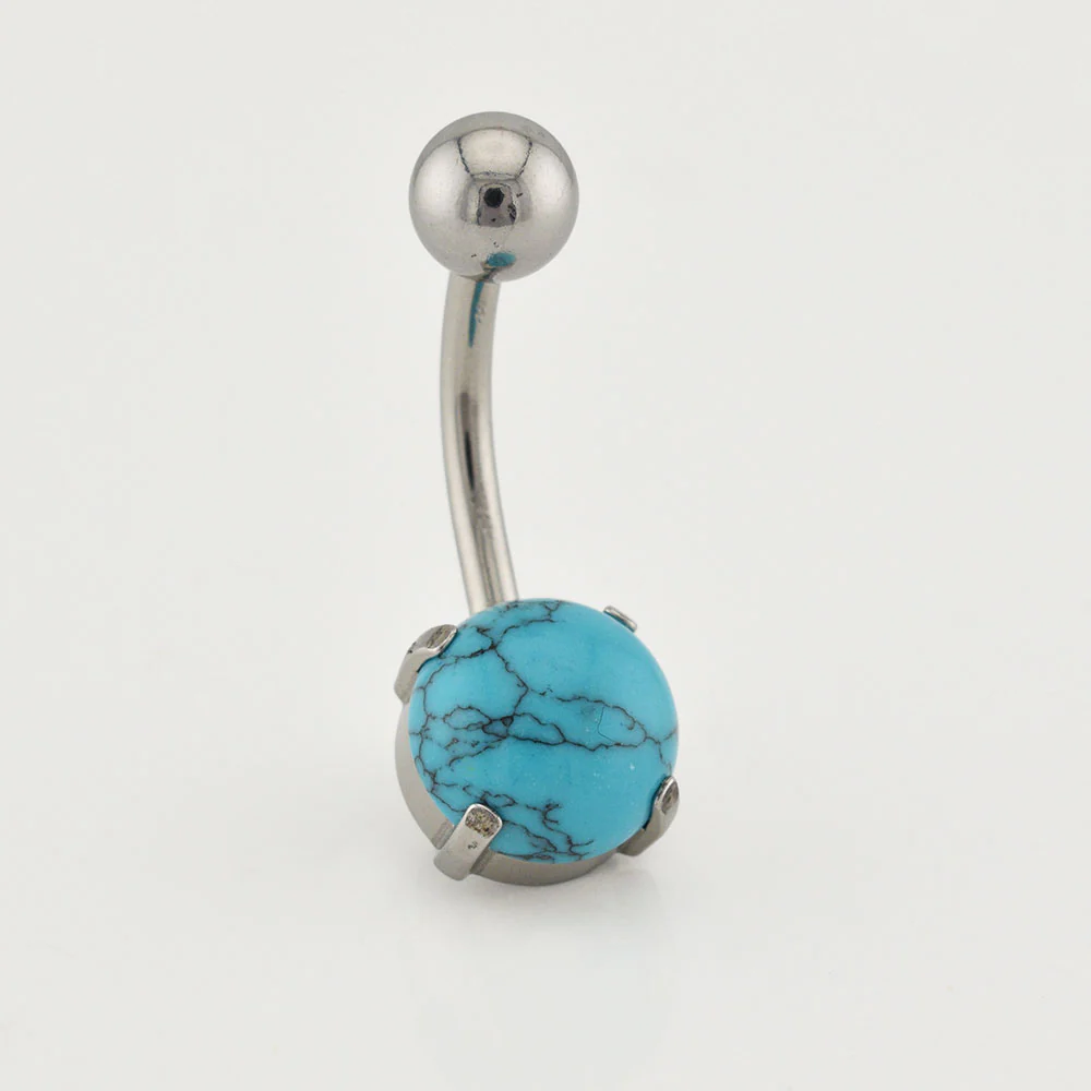 Turquoise Stone Navel Bar - Image 2