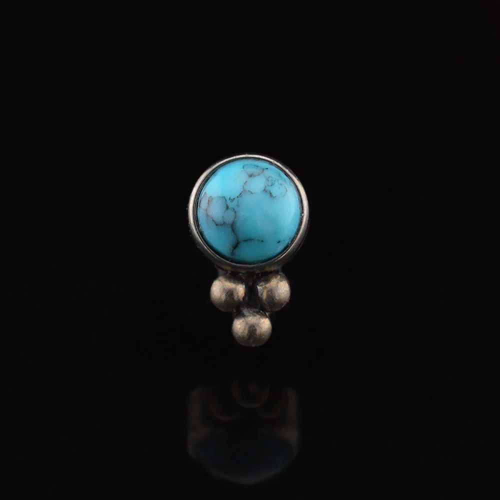 Turquoise Stone with Triple Titanium Beads, Threadless Piercing End