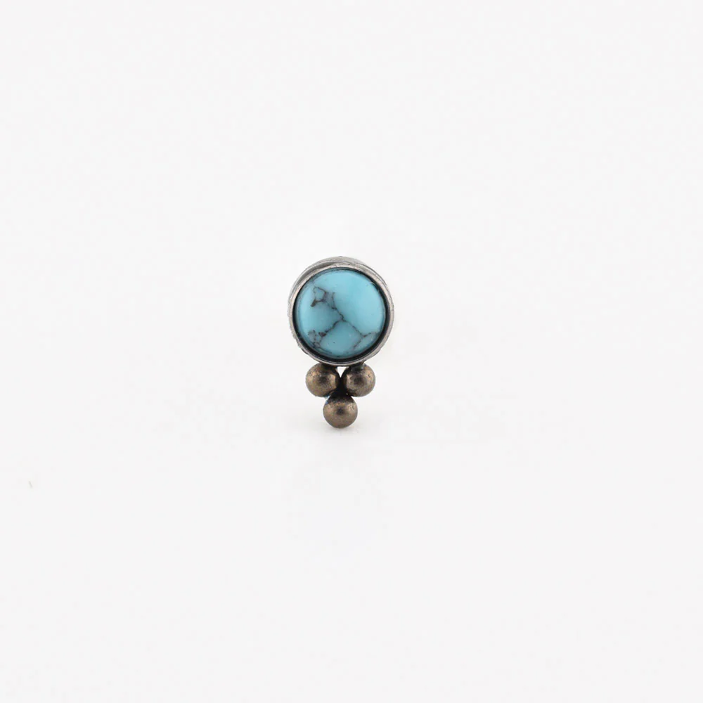 Turquoise Stone with Triple Titanium Beads, Threadless Piercing End - Image 2
