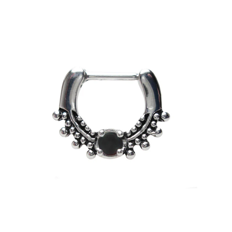 Vintage Style Septum Ring with Onyx Stone - Image 2
