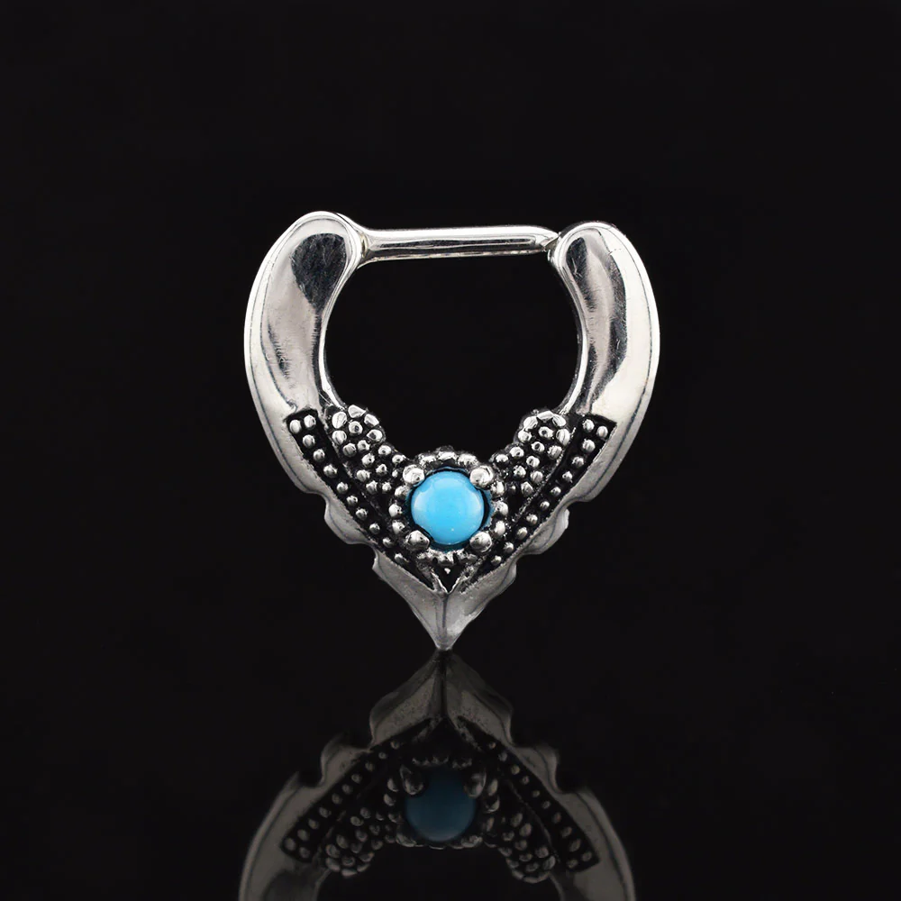 Vintage Style V shape Septum Ring with Turquoise Stone