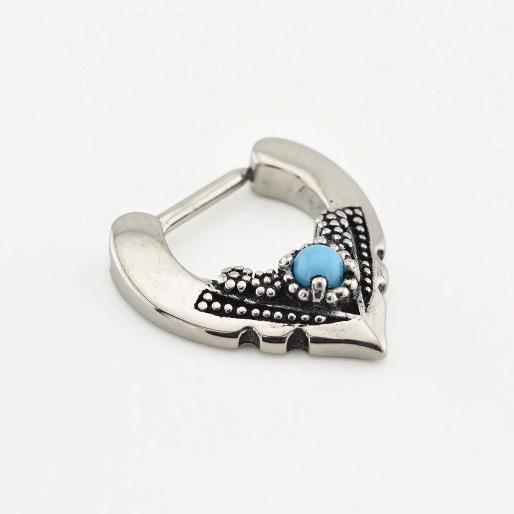 Vintage Style V shape Septum Ring with Turquoise Stone - Image 3