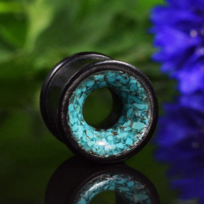 Wooden Ear Tunnels with Turquoise