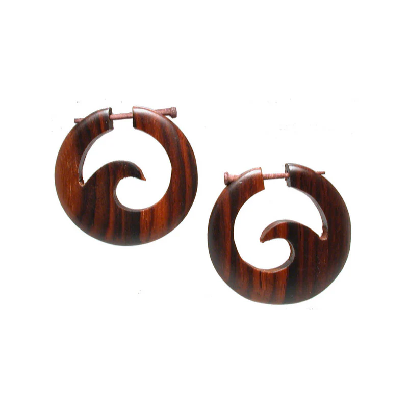 Wooden Earrings with Wave - Image 3